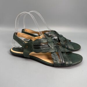 Frye Laurel Leaf Women 7.5 Green Leather Strappy Slingback Sandals Open Toe Shoe